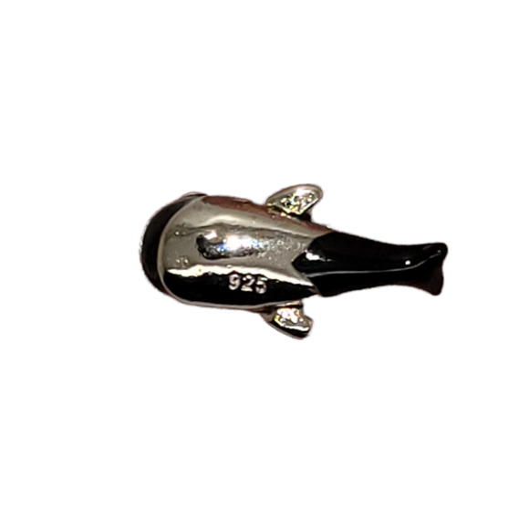 Rhodium Plated Sterling Silver Black Enamel Killer Whale Charm - Picture 4 of 4